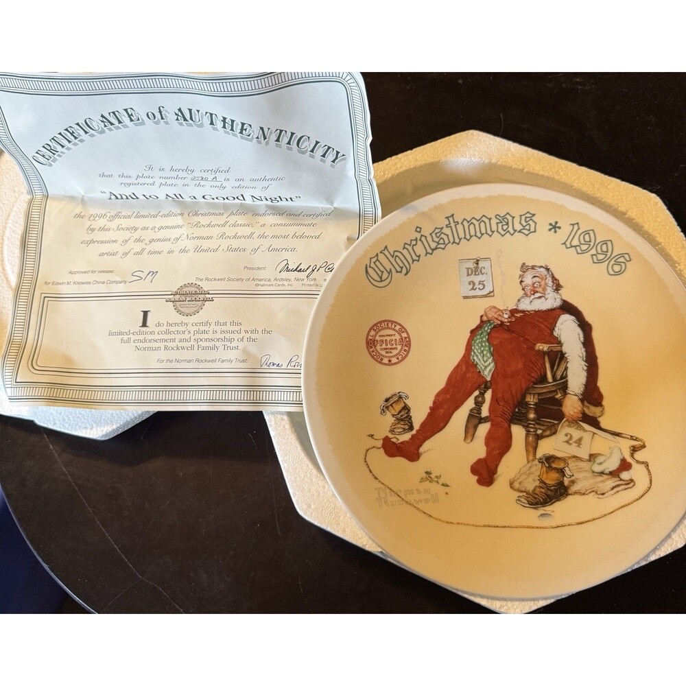 1996 Norman Rockwell And To All A Good Night Christmas Plate by Knowles